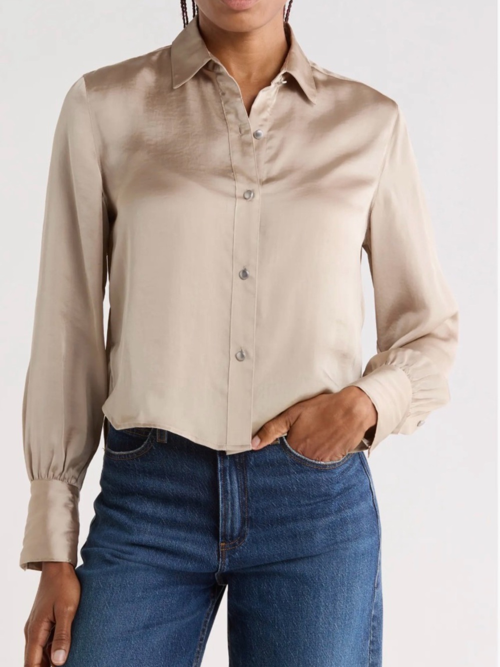 St John Ecru Silk Vintage Button Down Shirt With Oversized French Cuffs Size 8